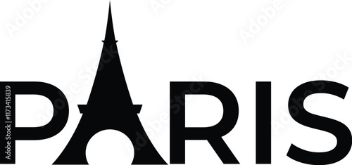 Paris logo. Paris word with eiffel tower Vector Illustration for print tee shirt, typography, background, tamplat, poster
