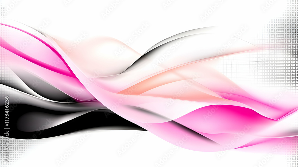 Abstract pink, black, and white wave design; flowing curves on white background; ideal for website banners or presentations. Abstract pink, black, and white wave design; flowing curves on white background; ideal for website banners or presentations.