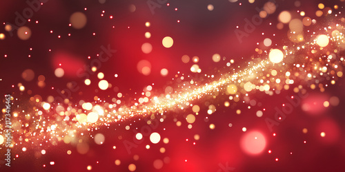 elegant red festive background with golden glitter and stars.Abstrac Bokeh glitter effect
