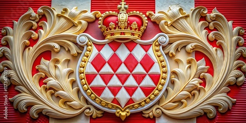 Monaco Coat of Arms:  Detailed Close-Up with Royal Red and White,  Rule of Thirds Composition photo