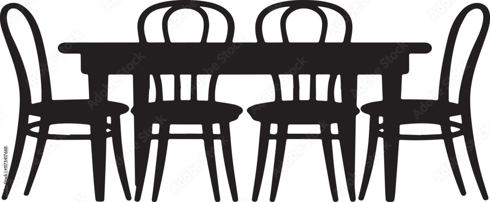 Fototapeta premium Chairs Table Silhouette Illustrations.to protect information vector black and white background.
