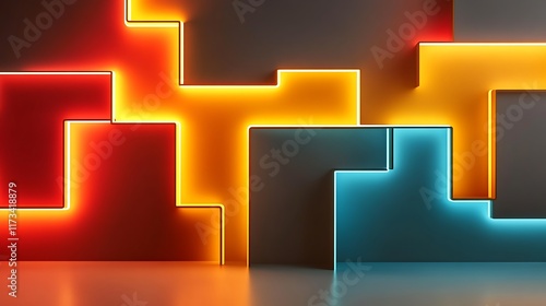 Abstract Neon Light Geometric Shapes Wall Design