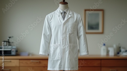 Featuring tailored fit and multiple functional pockets high performance lab coat designed laboratory technicians who prioritize safety and efficiency their work environment. photo