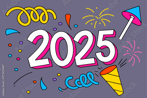 2025 Happy New Year Design: Colorful 3D Number Celebration Graphic.