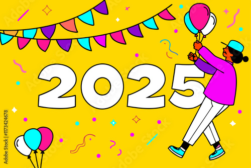 2025 Happy New Year Vector Illustration - Colorful Party Design.