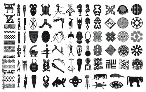 African Symbols Silhouette Vector Pack graphic drawing illustration for stickers, streetwear, t-shirts, logos, print-on-demand, print, or branding