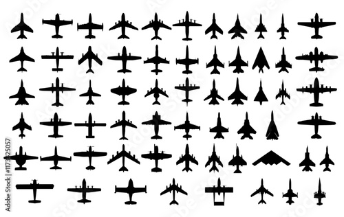 Airplanes Top View Silhouette Vector Pack graphic drawing illustration for stickers, streetwear, t-shirts, logos, print-on-demand, print, or branding