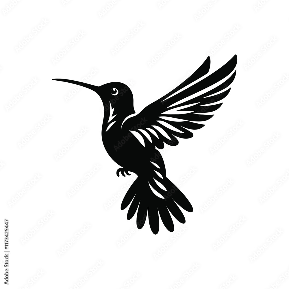 Obraz premium Hummingbird Silhouette in Black on White Background