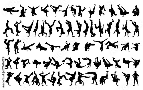 B Boys HipHop Dance Silhouette Vector Pack graphic drawing illustration for stickers, streetwear, t-shirts, logos, print-on-demand, print, or branding