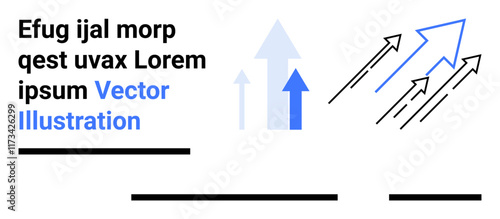 Ascending arrows in blue and black, placeholder text, and scattered lines. Ideal for business reports, growth presentations, financial infographics, educational materials, marketing collateral