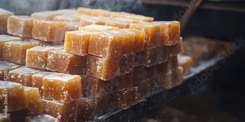 Sweetness of Tradition: Fresh Jaggery Blocks Ready for Sale photo