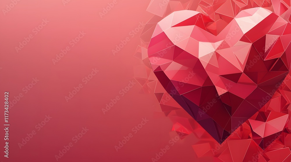 Obraz premium Abstract Heart-Shaped Geometric Design Isolated on Red Background 