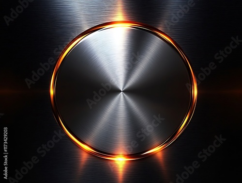 Brushed metal circle with gold ring.