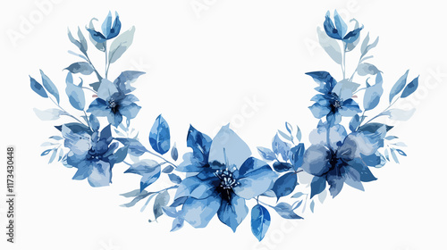 Elegant Watercolor Blue Leaf Floral Wreath Frame