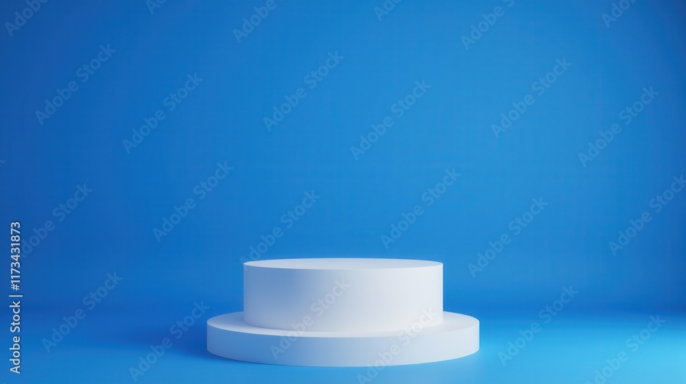 Modern Display Pedestal on Blue Background for Product Presentation Modern Display Pedestal on Blue Background for Product Presentation