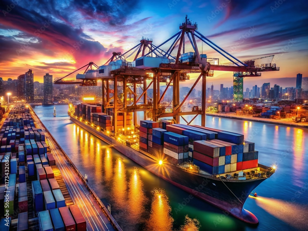 Night View of Container Ship at Port: Future Logistics & Global Shipping