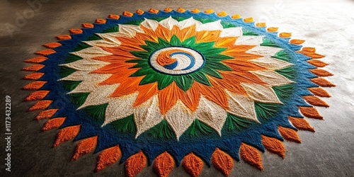 Vibrant Indian Flag Rangoli: Festive Indian Independence Day Decoration photo