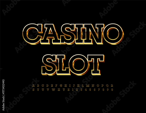 Vector business icon Casino Slot. 3D Black and Gold Font. Set of elegant Alphabet Letters and Numbers