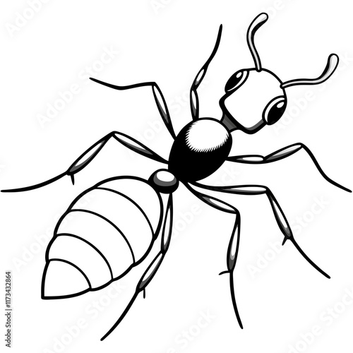 Cute Silhouette of a Ant line art vector cartoon illustration