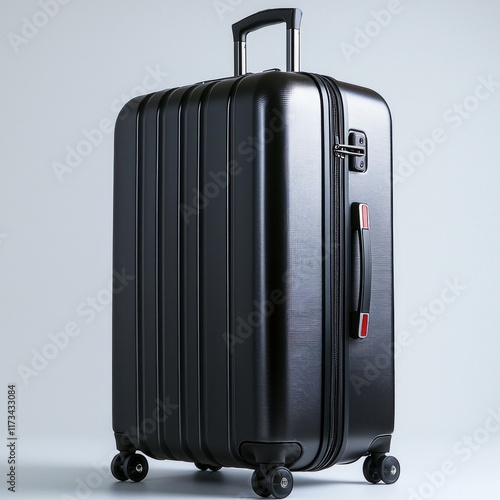 suitcase features matte black finish and polished silver hardware showcasing streamlined design smart organizational compartments and smooth rolling wheels ideal luxury travel. photo