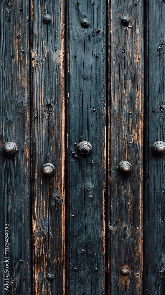 Naklejka premium Dark wood planks with metal studs.