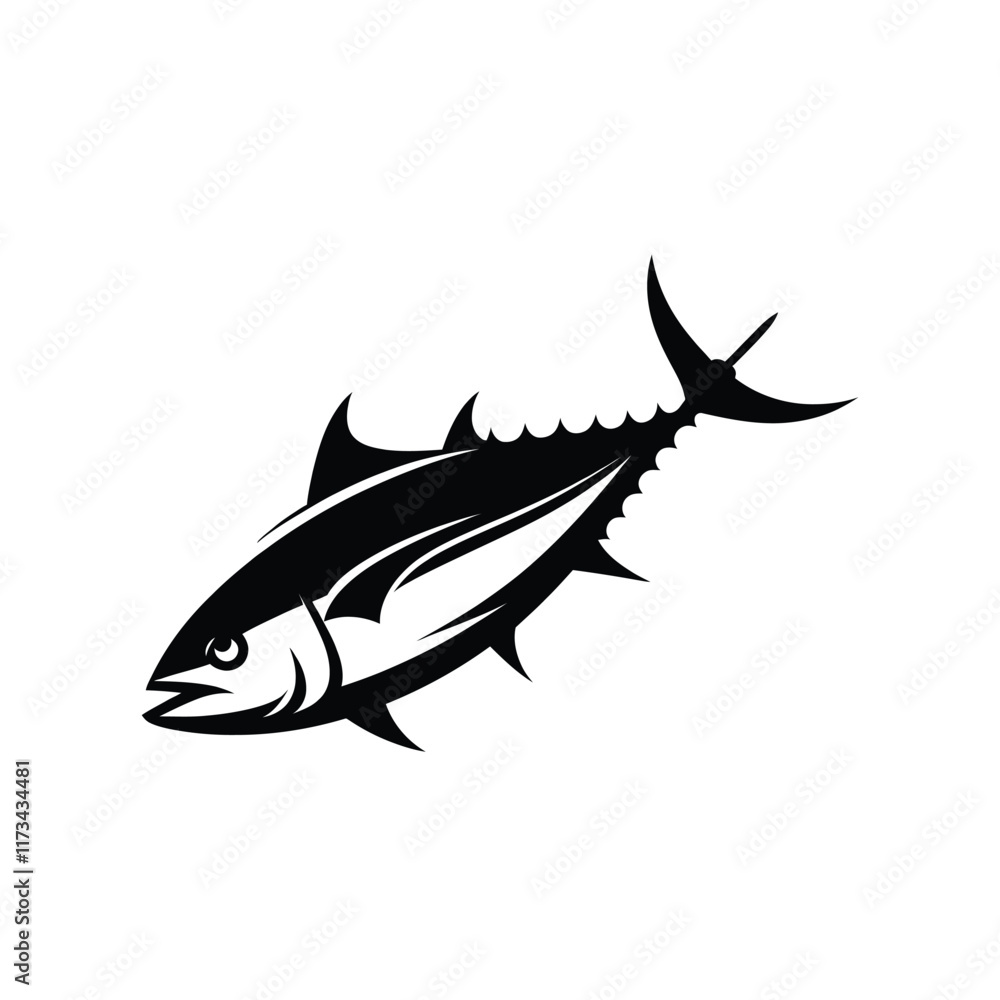 Fototapeta premium Vector Drawing of Blackfin Tuna and Jumping Bluefin Fish