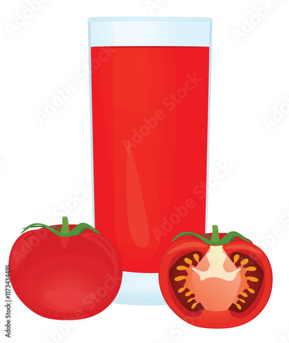 Tomato juice with a whole tomato, vector