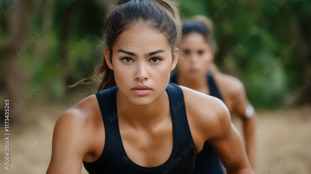 Women runners with fierce competition unfolds as athletes sprint through a wooded trail showcasing strength and determination.