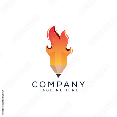 Abstract fire pen logo design