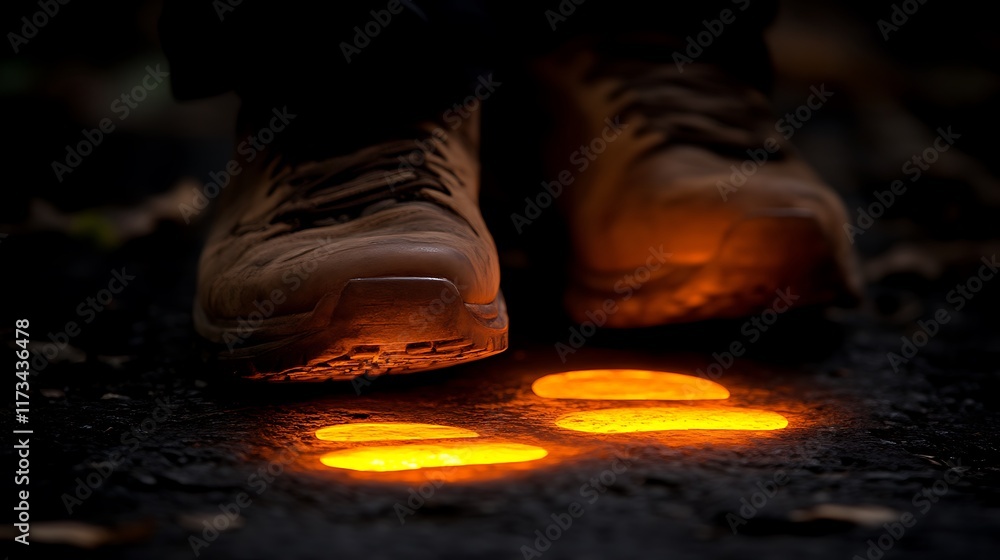 Boots Stepping on Glowing Embers in Darkness Boots Stepping on Glowing Embers in Darkness