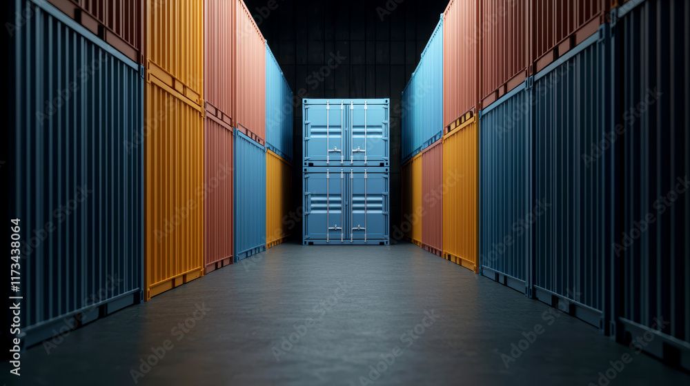 Colorful shipping containers in a modern warehouse setting Colorful shipping containers in a modern warehouse setting
