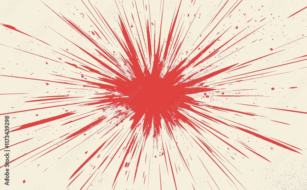 Obraz premium A simple vector graphic of an explosion with red rays radiating out from the center, on a cream background. 