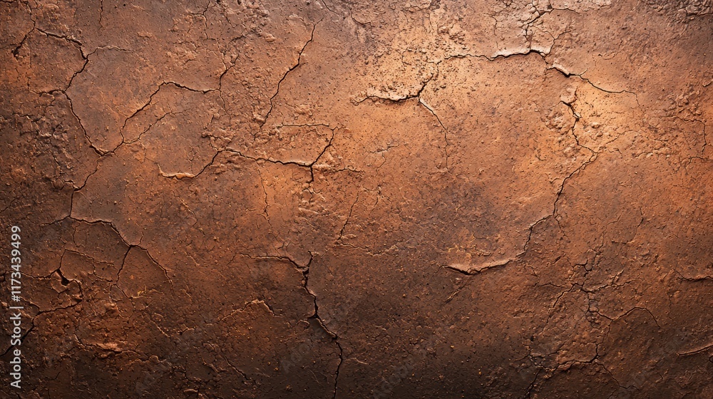 Fototapeta premium Textured brown cracked wall surface with metallic sheen