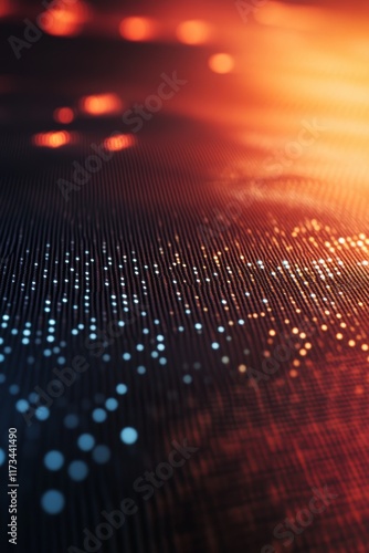 Explore a captivating abstract digital background featuring glowing data patterns in vibrant blue and orange hues, inspired by technology.