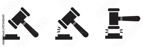 Gavel icon set. judge gavel icon vector. Gavel sign. Judge gavels collection flat icon.