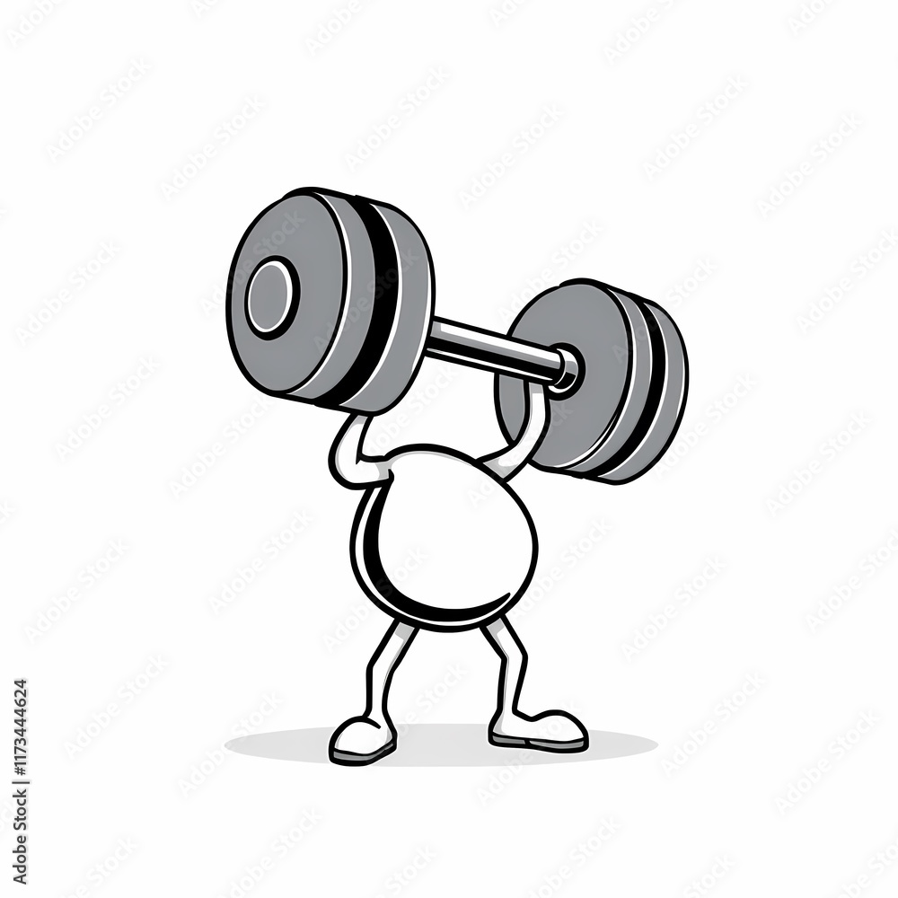 Mighty Mini Weightlifter: A charming cartoon character, embodying strength and determination, effortlessly lifts a heavy barbell. A fun illustration perfect for fitness, health. Mighty Mini Weightlifter: A charming cartoon character, embodying strength and determination, effortlessly lifts a heavy barbell. A fun illustration perfect for fitness, health.