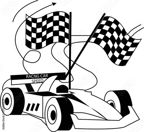 Formula 1 racing car at finish line with flat design