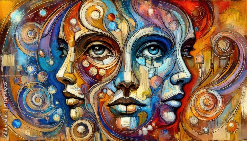 Surreal painting of a face in vivid metamorphosis, blending expressive emotions with abstract shapes, vibrant colors flowing into dreamlike patterns Surreal painting of a face in vivid metamorphosis, blending expressive emotions with abstract shapes, vibrant colors flowing into dreamlike patterns