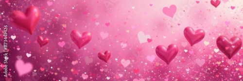 Pink heart background with silver glitter sparkle , light, shiny