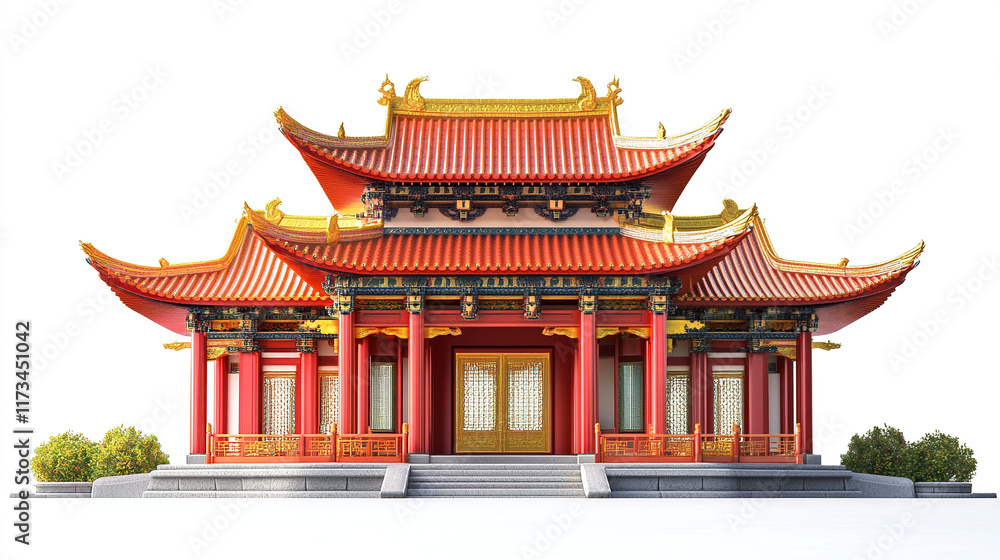 Photograph of a Picturesque Temple with Striking Red and Gold Accents, Highlighting Unique Architectural Features Against a Bright Sky and Lush Greenery to Enhance Its Spiritual Significanc Photograph of a Picturesque Temple with Striking Red and Gold Accents, Highlighting Unique Architectural Features Against a Bright Sky and Lush Greenery to Enhance Its Spiritual Significanc