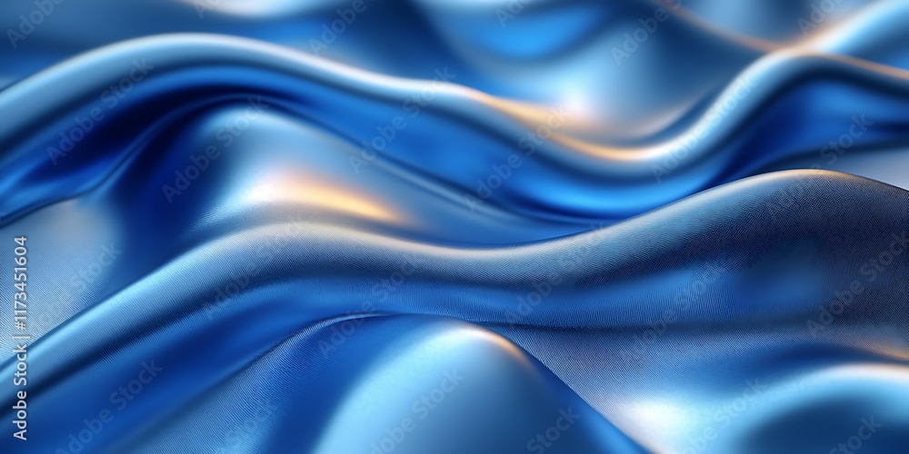 Fototapeta premium Blue silk fabric waves, abstract background, elegant design, textile texture.