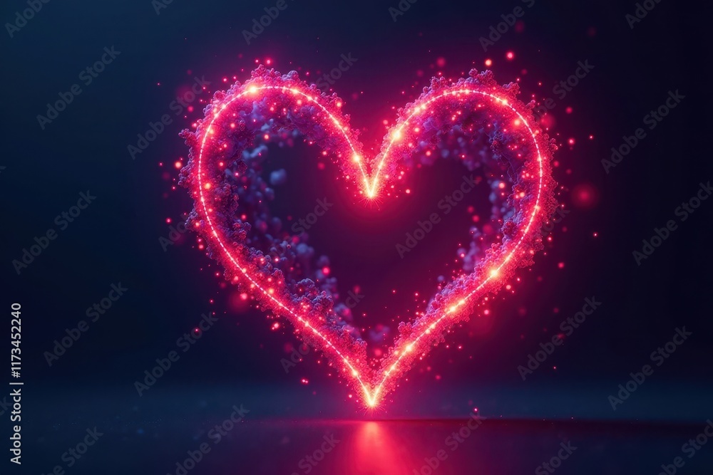 Abstract heart shape formed by glowing particles , romantic, white Abstract heart shape formed by glowing particles , romantic, white