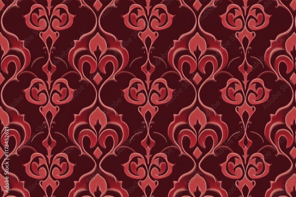 Luxurious dark maroon damask wallpaper pattern. Luxurious dark maroon damask wallpaper pattern.