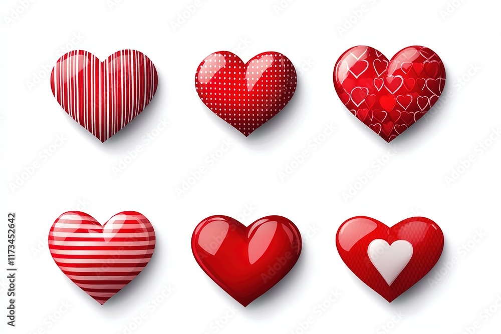 Colorful Geometric Hearts Collection on White Background Colorful Geometric Hearts Collection on White Background