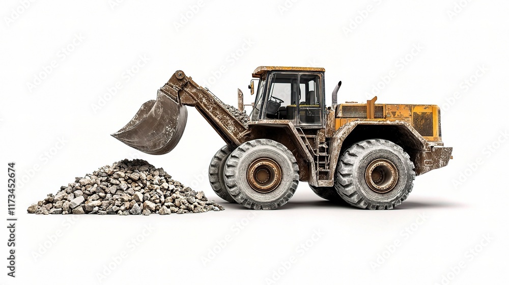 Naklejka premium Large Front Loader Transports Crushed Stone and Gravel Material