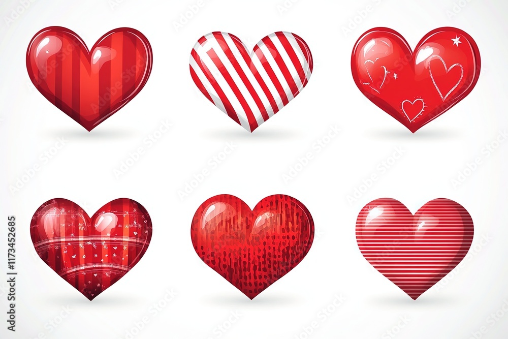 Colorful Geometric Hearts Collection on White Background Colorful Geometric Hearts Collection on White Background