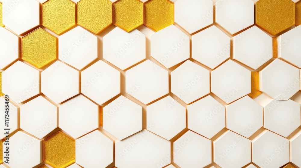 Hexagonal pattern with golden accents creates a modern abstract art piece in a stylish interior Hexagonal pattern with golden accents creates a modern abstract art piece in a stylish interior