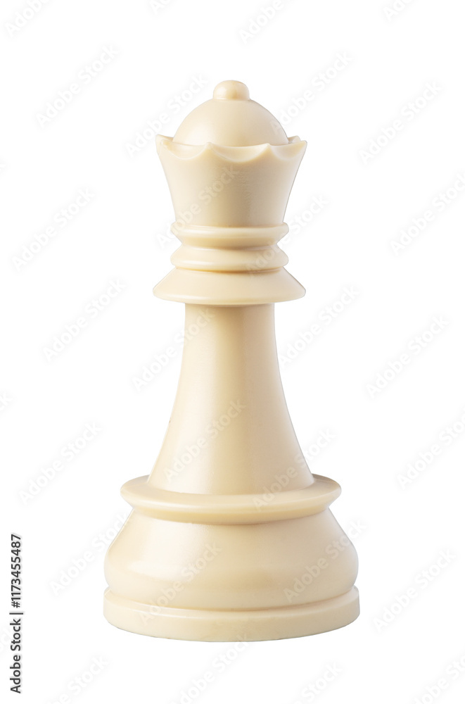 White queen chess piece standing on white background White queen chess piece standing on white background