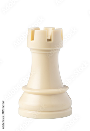 Canvas Print White rook chess piece standing on white background