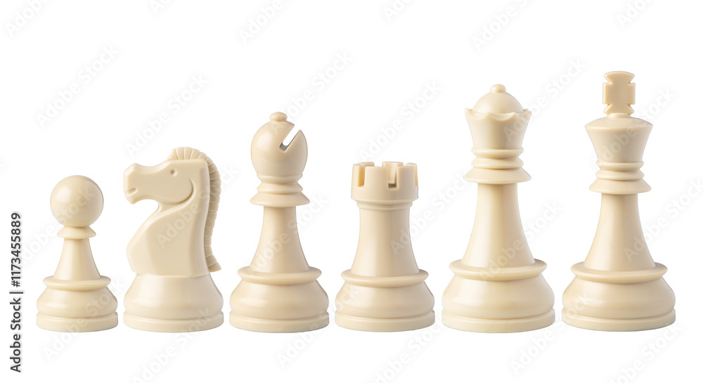 Black and white chess pieces floating on white background Black and white chess pieces floating on white background